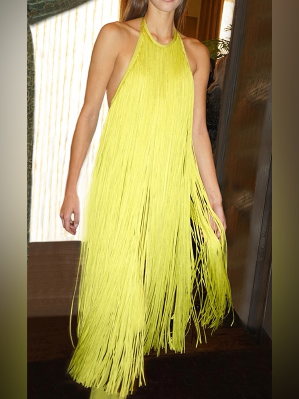 HERVE LEGER FRINGED HALTER MIDI DRESS NWT